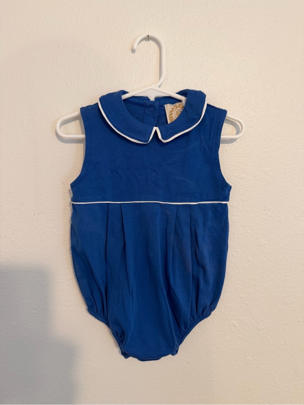 The Beaufort Bonnet Company Royal Blue Sleeveless Baby One-Piece with White Trim